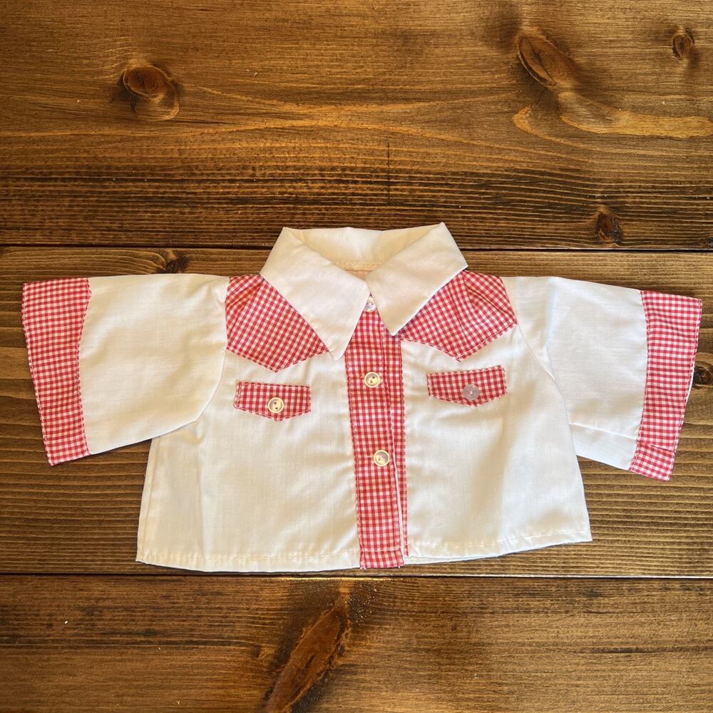 VTG Snoopy Wardrobe Dance Western Shirt Outfit White & Red Plaid For 18”plush
